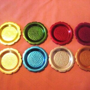 Ashtrays Coasters Aluminum Vintage MCM Retro 1960s Lot Of 8 Great Coloring NOS